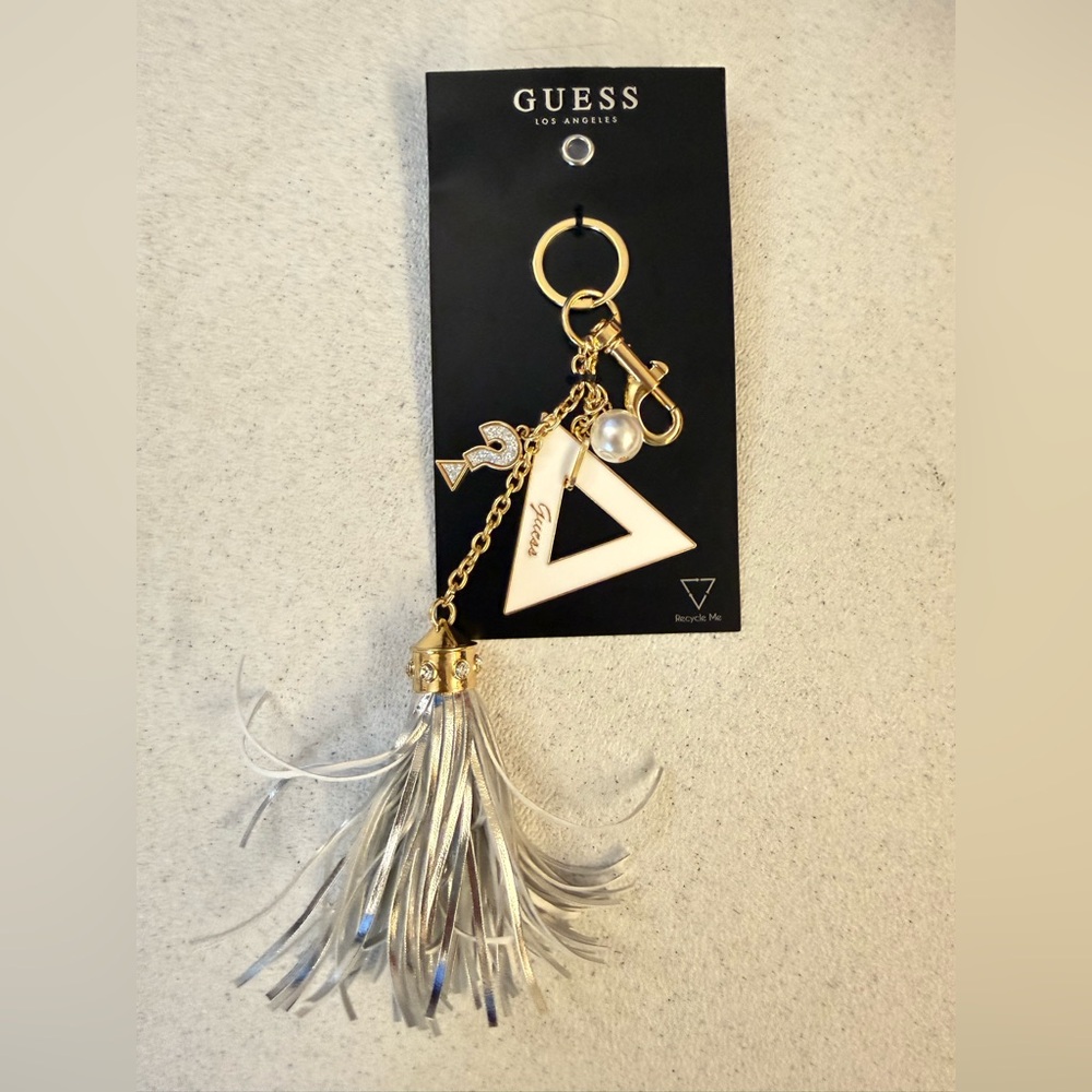 Guess Gold and Silver Triangle Tassel Keychain